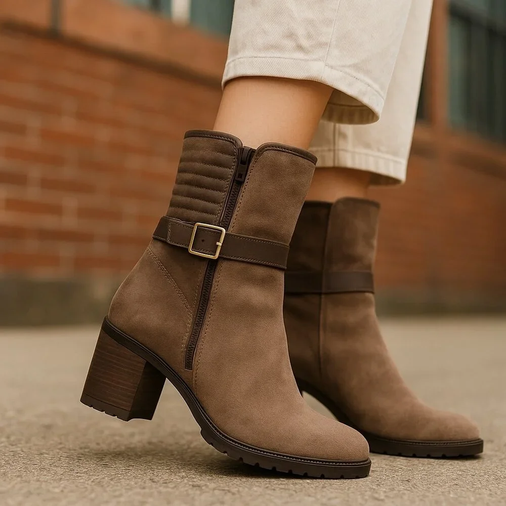 Brown Suede Napoleoni Stacked Heel Boots 36 (US 6) - Picture 6 of 6
